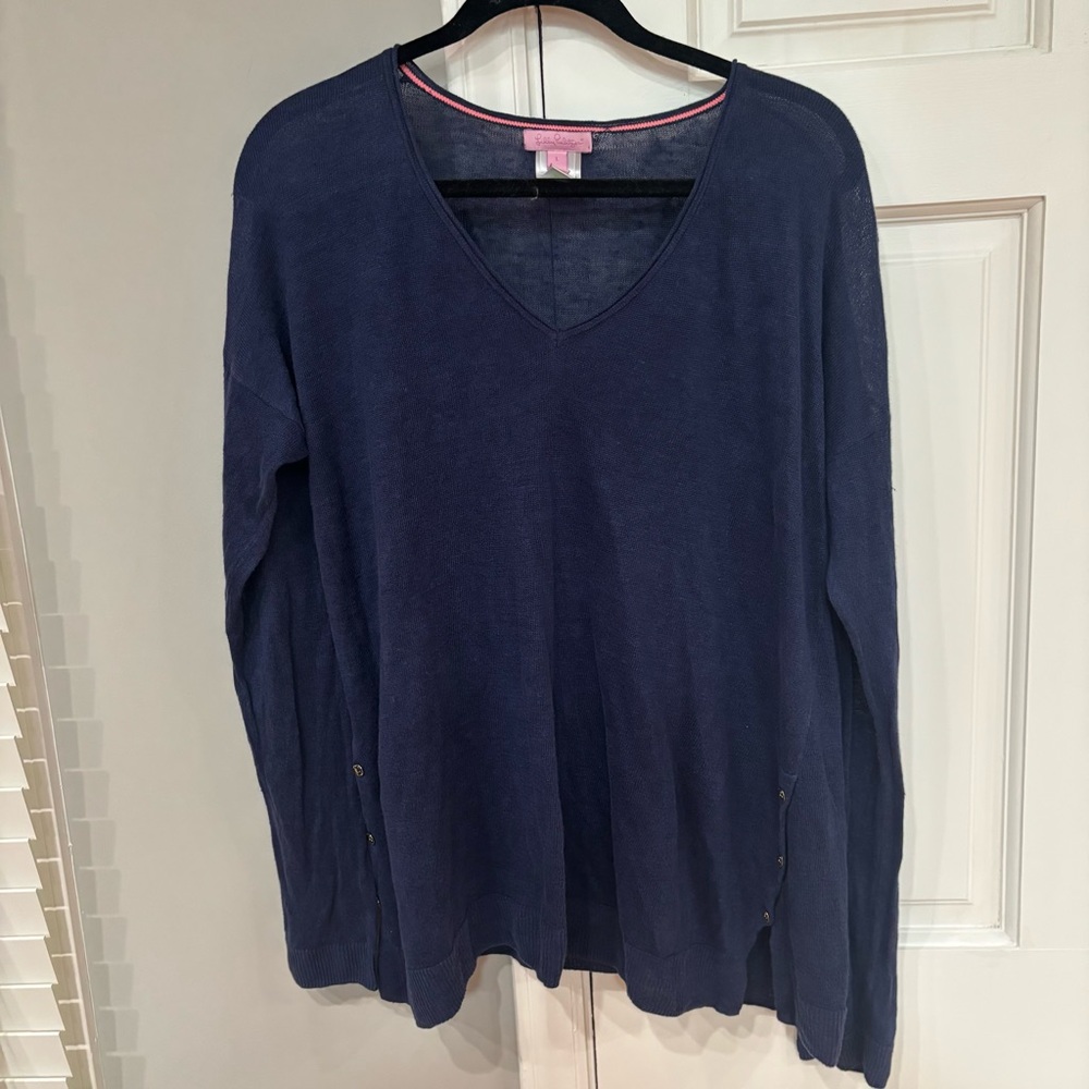 Lilly Pulitzer Navy V-Neck Lightweight Sweater